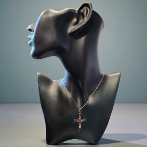 Multicolor Gemstone Cross Pendant Necklace
